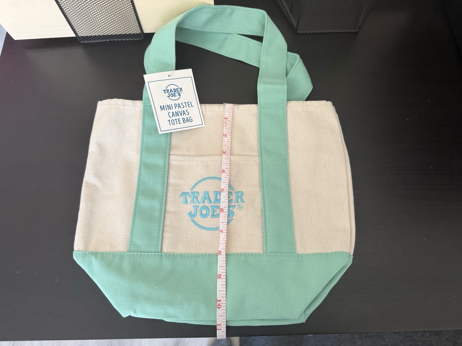 Trader Joe’s Mini Tote Bag Cotton Polyester Beige Mint Green Small