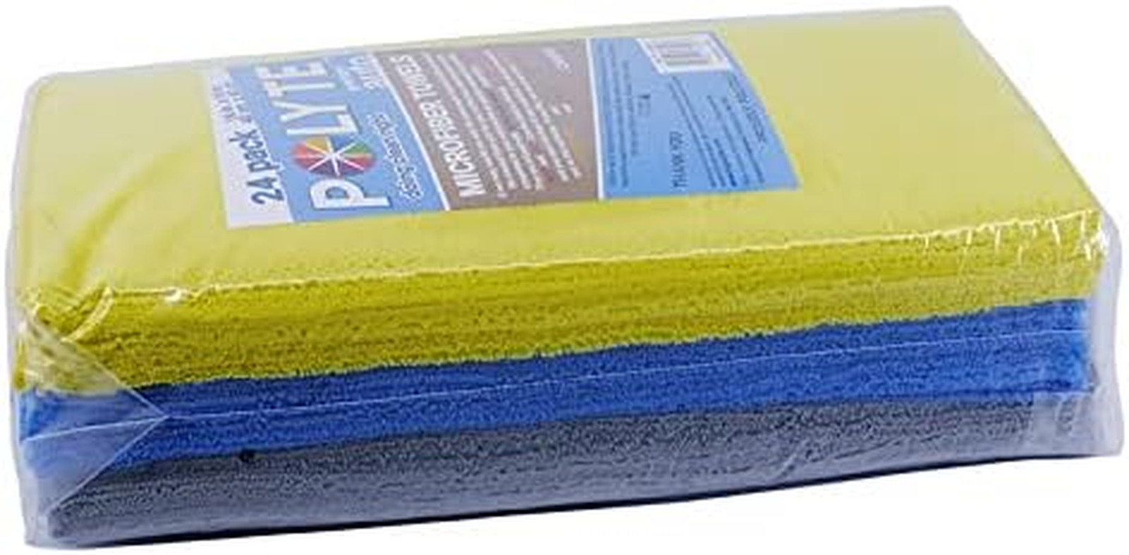 POLYTE Premium Microfiber Cleaning Towel,16×16 in 24 Pack (Blue,Gray,Yellow)
