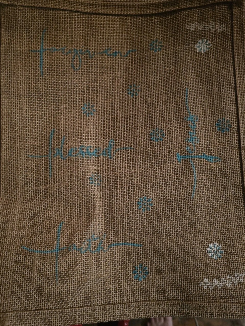Foldable Burlap Reusable Shopping Bag Brown Blue White All-Over Pattern
