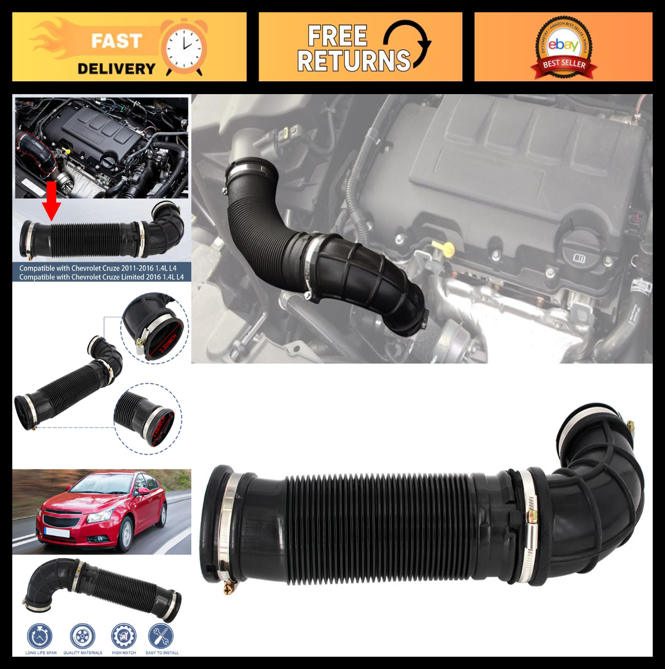 Vacuum Tee Connectors for 1.4L Chevy Cruze 2011-2016, Air Intake Hose Replacemen