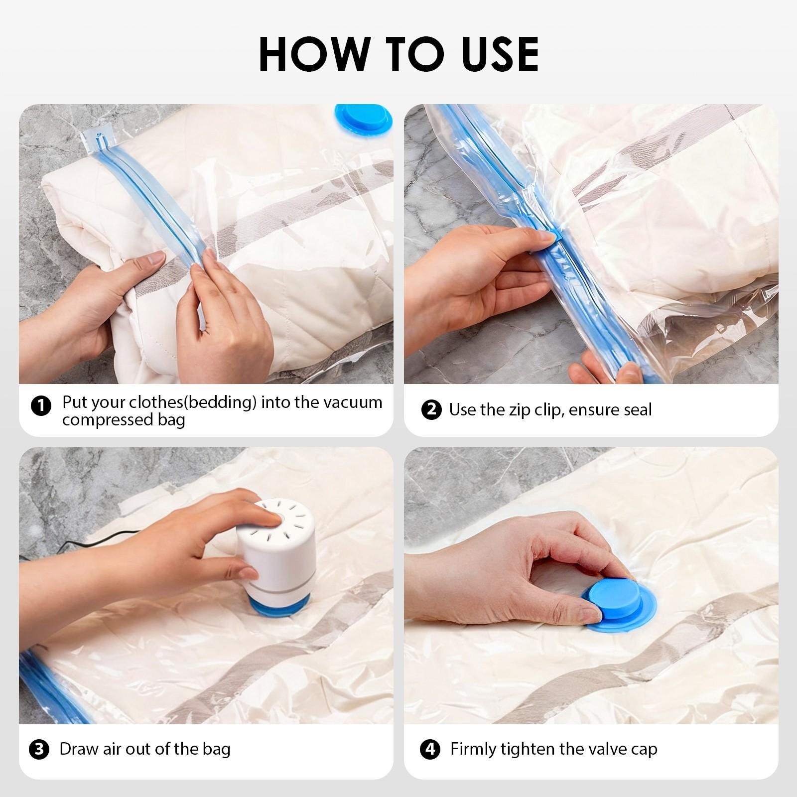 Vacuum Storage Bags with Electric Pump 4 Sizes Space Saver For Clothes, 11-PACK