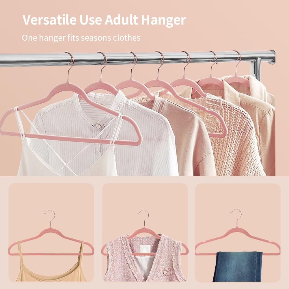 Stormix Adult Velvet Hangers Non-Slip Shoulder Notches 36 Pack Pink