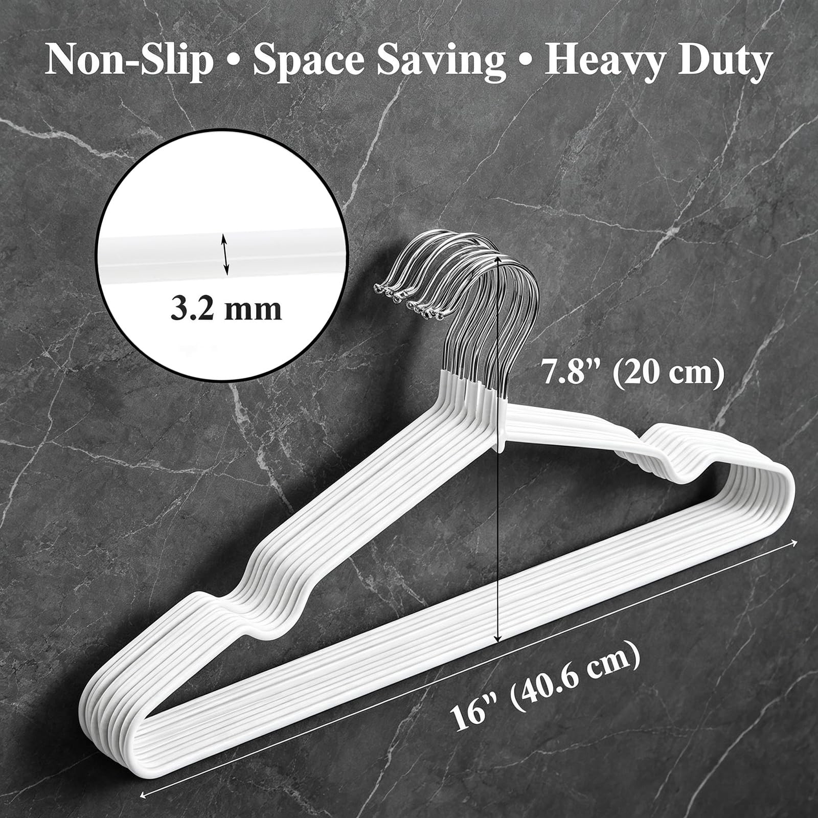 Tosnail 50 Pack Stainless Steel Wire Metal Hangers, 16″ x 7.75″, White