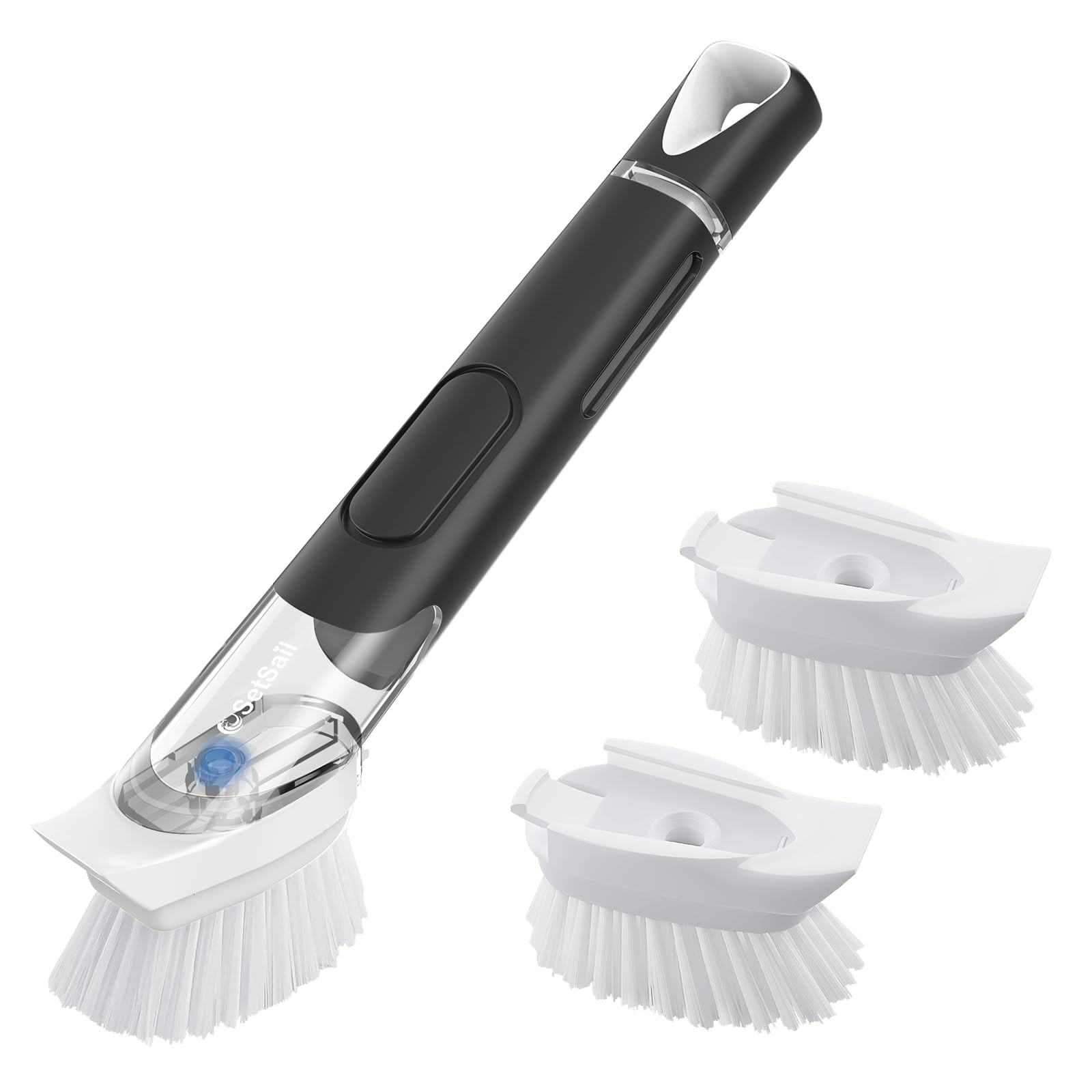 SetSail Dish Brush with Soap Dispenser, Stiff Bristles Scrubber Set Black
