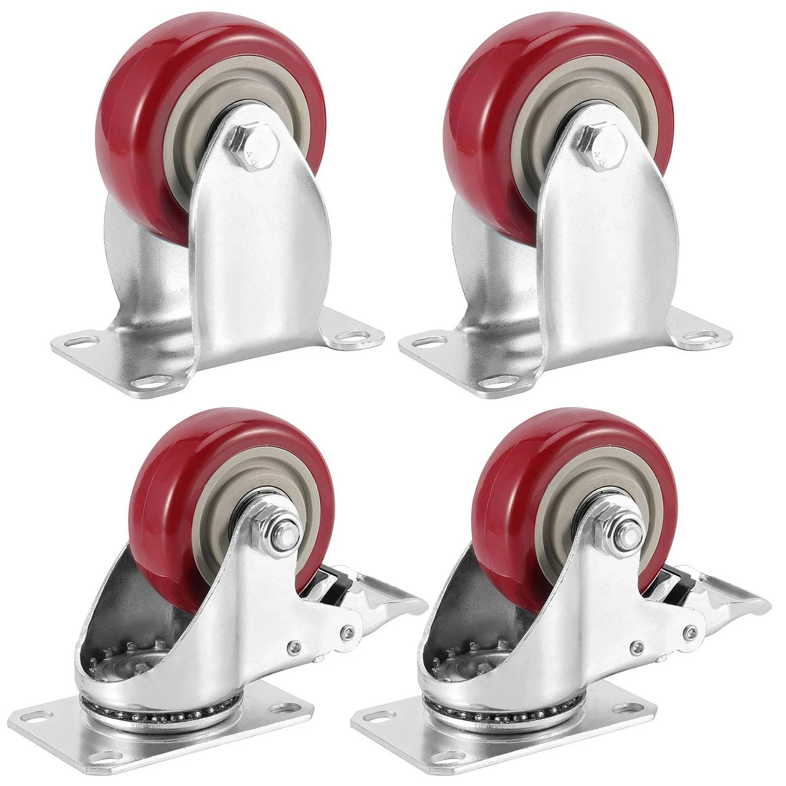 Plate Caster Set 2 Swivel with Brake 2 Fixed Furniture Cart 3 Inch 617lb 4 PCS