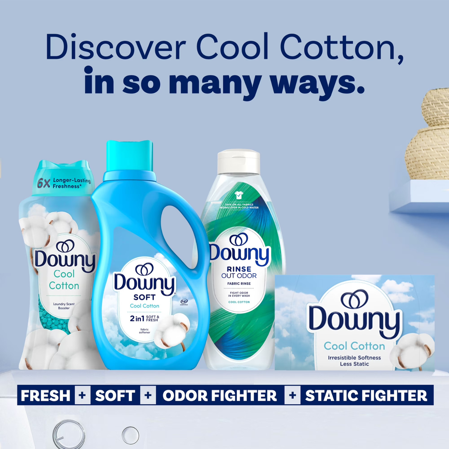 (2 Pack) Downy Liquid Fabric Softener, Cool Cotton Scent, 111 fl oz, 150 Loads