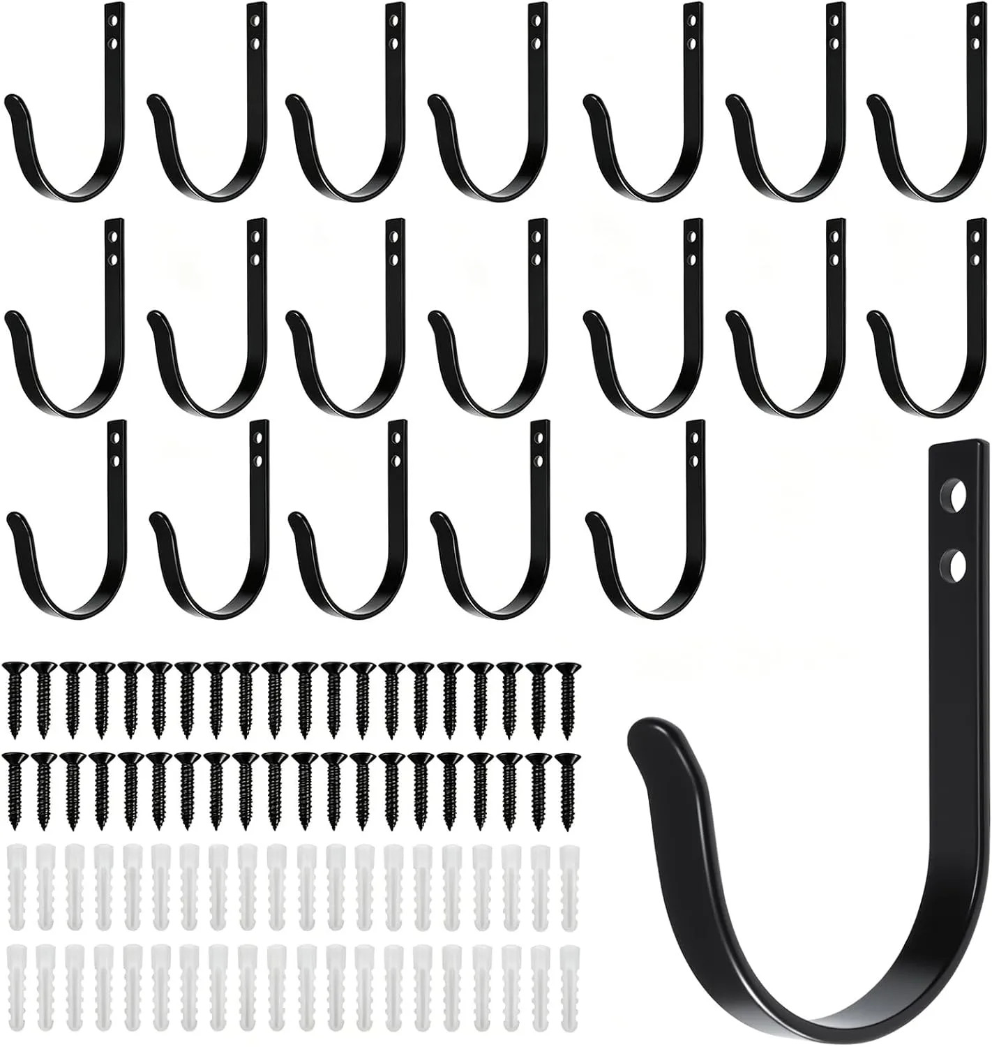 4 Pcs Heavy Duty Metal Wall Hooks 22LB Black Large Coat Hooks for Bathrooms Door