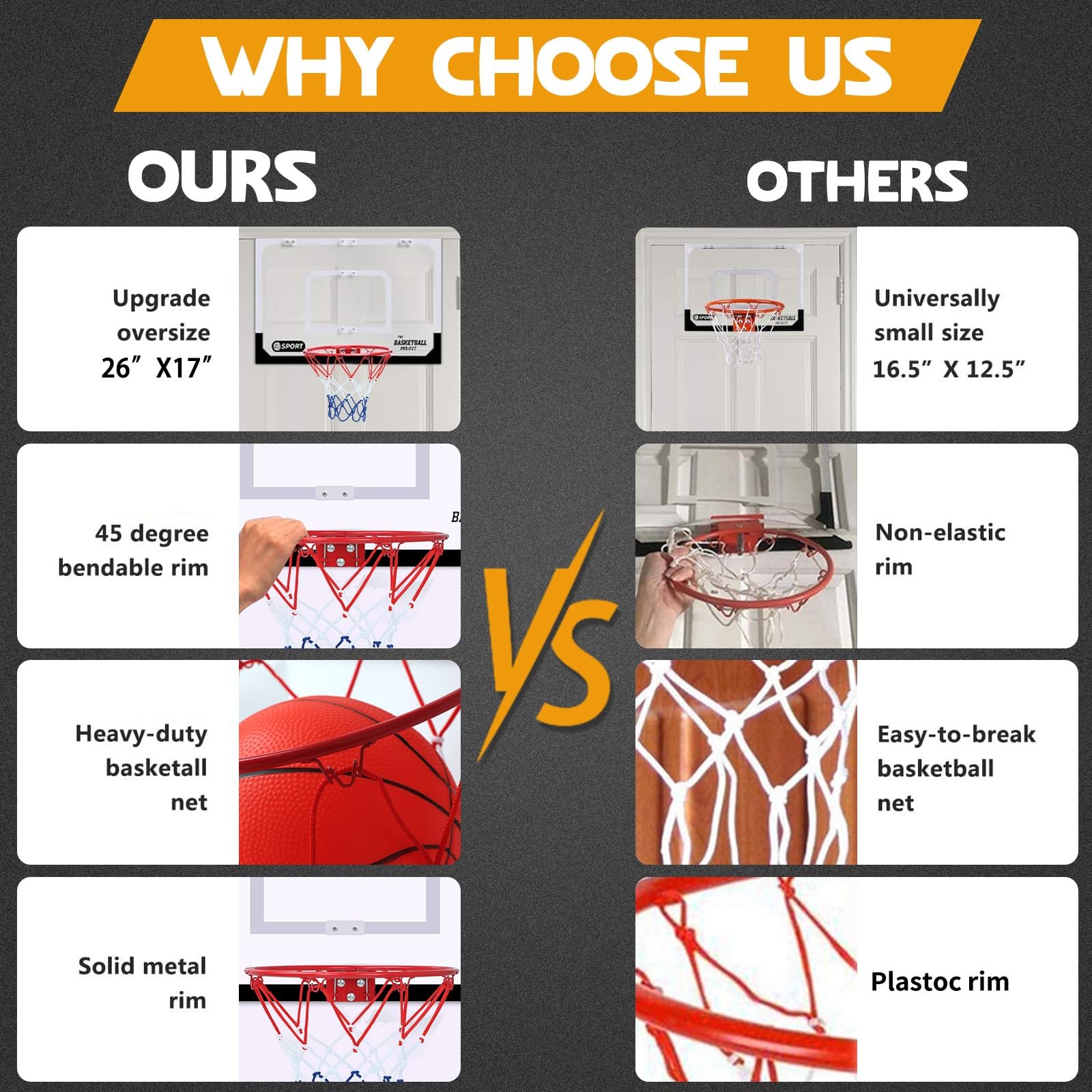 Upgrade Basketball Hoop Set – Extra Large 26″ x 17″ Pro X-Large, White&Black