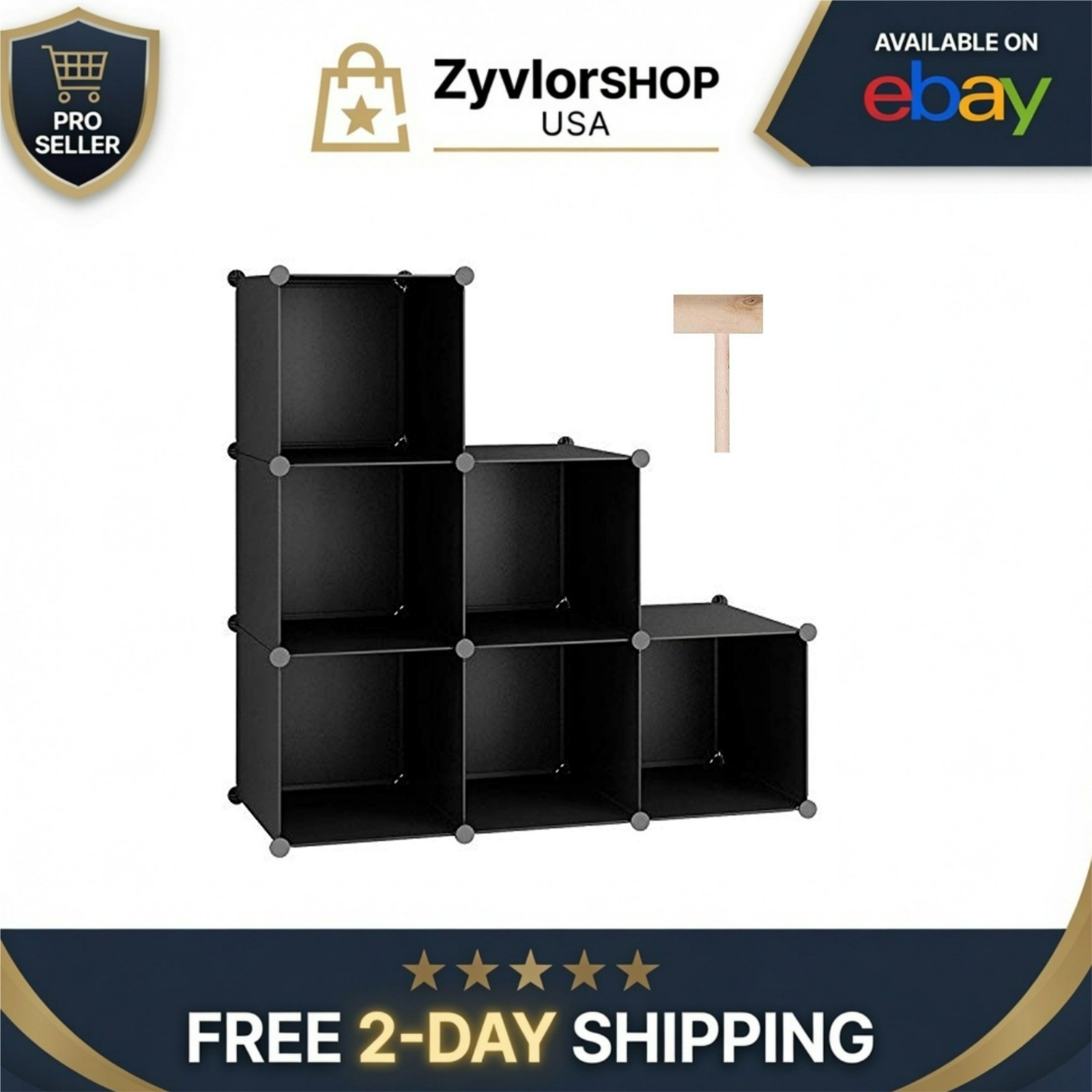 C&AHOME 6-Cube Storage Organizer Black | Stackable Modular Shelving Unit