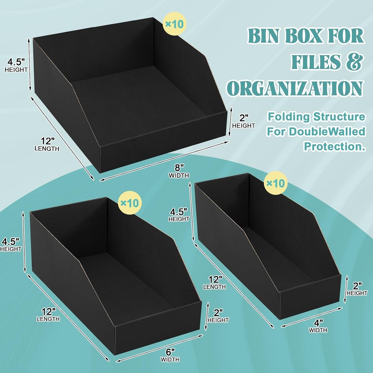 Organize Your Space: 30 Count Black Cardboard Bin Boxes – Multi-Sized