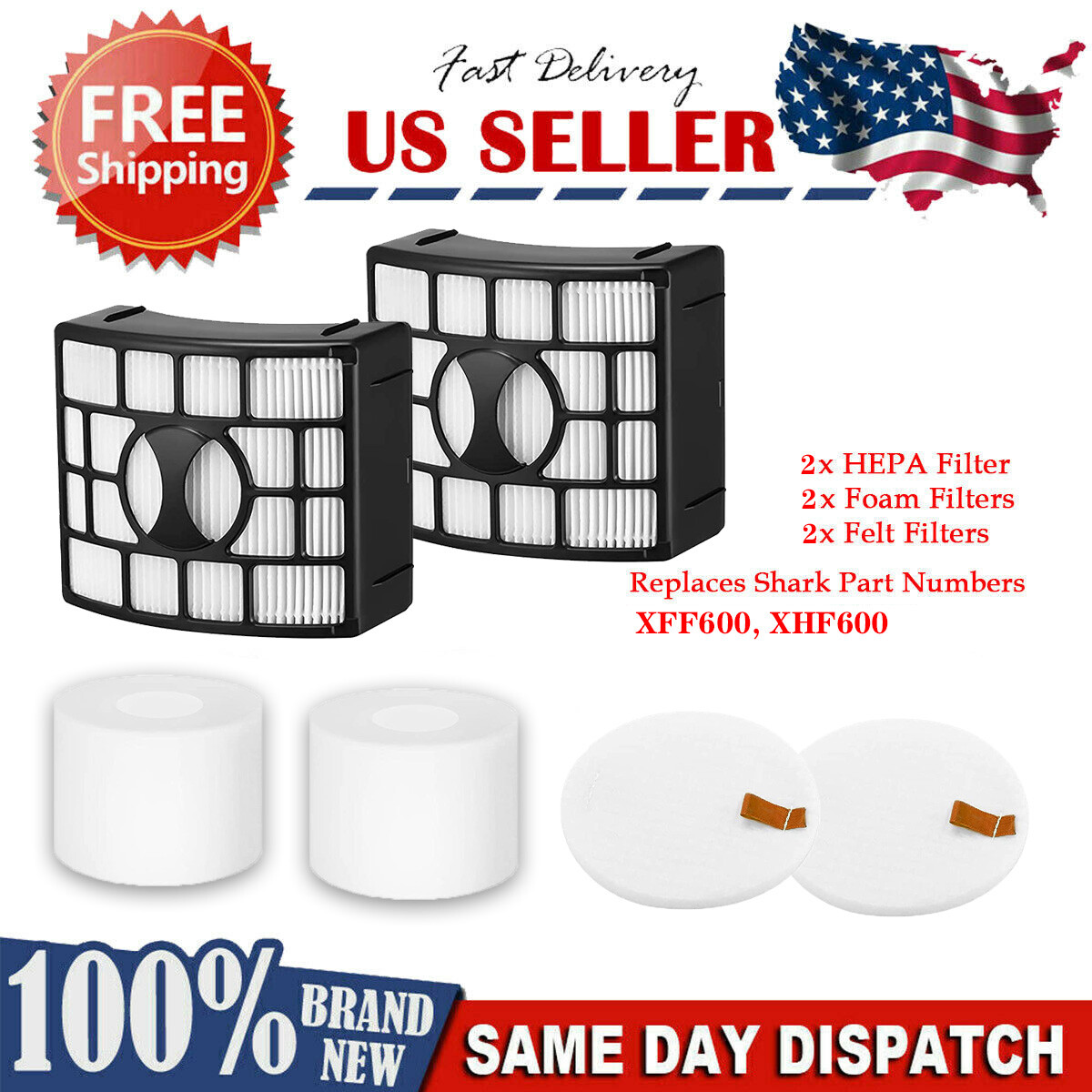 2 HEPA+2 Foam&Felt Filter for Shark Vacuum NV601,NV611,NV770,NV771,UV700,ZU701