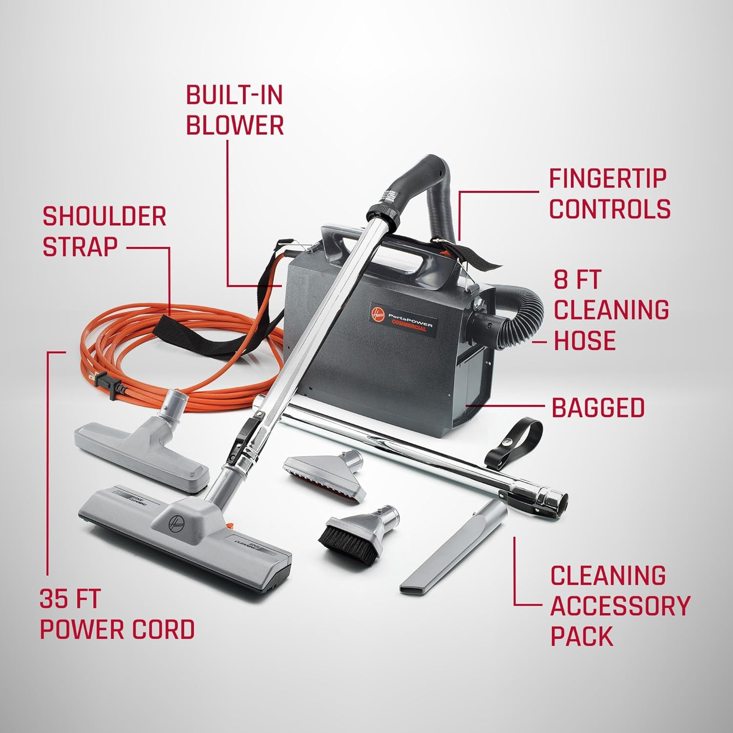 Hoover Commercial Portapower Lightweight Canister Vacuum Cleaner, Bagged Caniste