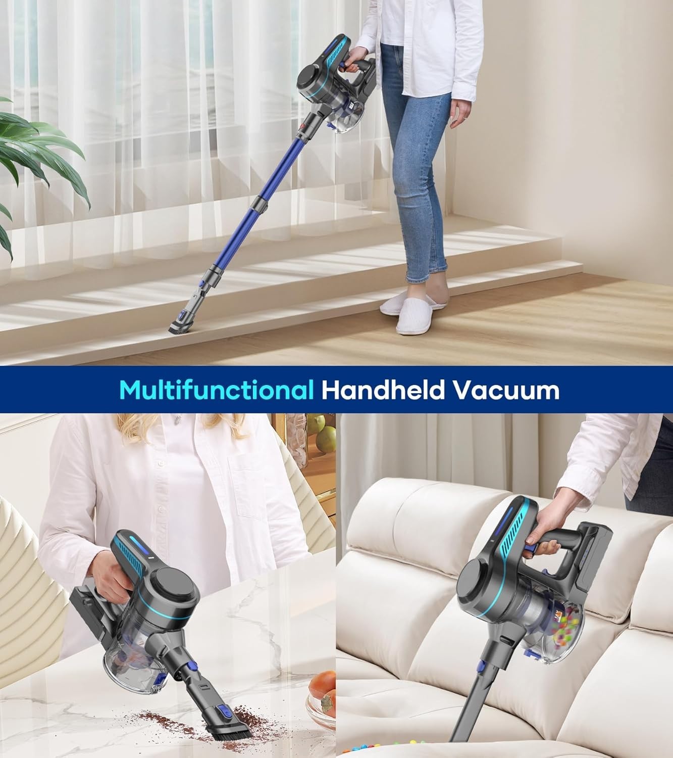 Cordless Vacuum Cleaner 65KPa Lightweight Pet Hair Carpet Hardwood Stick 1.5L