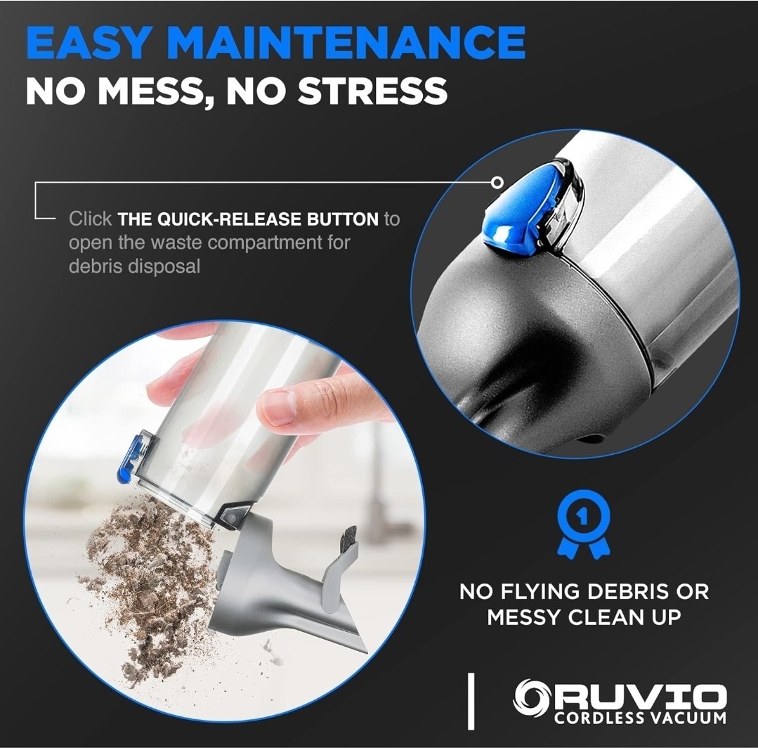 Ruvio Pro Cordless Hand Vacuum 17” Portable Vacuum Cleaner for Home and Car Use