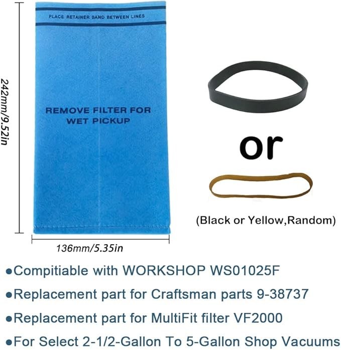 9 Pack Wet Dry Filter Bags for 2 – 2.5 Gallon Shop Vac Vacuum Stinger Craftsman