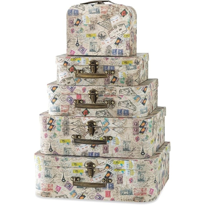 Stackable Vintage Cardboard Suitcases Decorative Storage Boxes Home Office New
