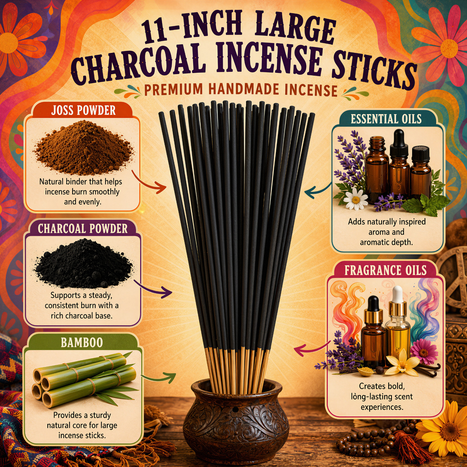 100 Incense Sticks 11″ Bulk Pack Wholesale Hand Dipped Mix Match Variety Lot