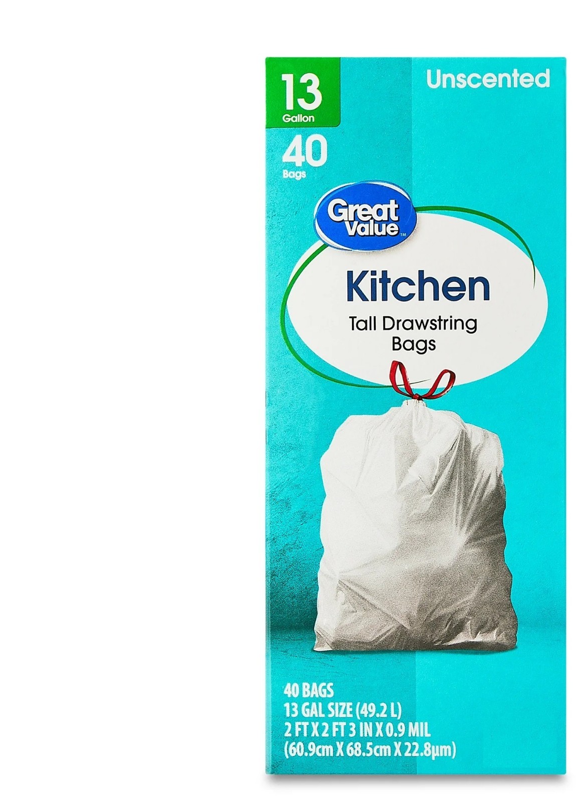 Great Value 13-Gallon Unscented Tall Kitchen Trash Bags with Drawstrings 40 pack