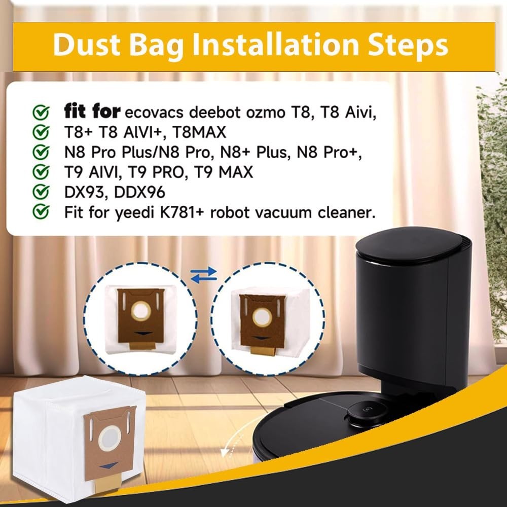 6 Dust Bags Fits For ECOVACS DEEBOT OZMO T8, T8AIVI, T9Aivi, N8 Pro Vac