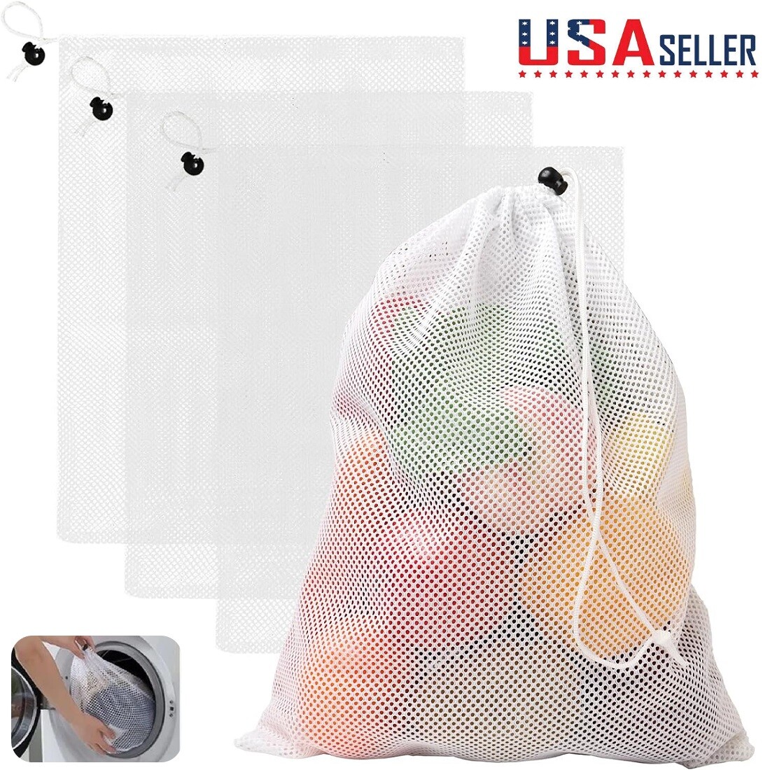 3×Heavy Duty Large Mesh Net Wash Clothes Laundry Bag With Drawstring Top Closure