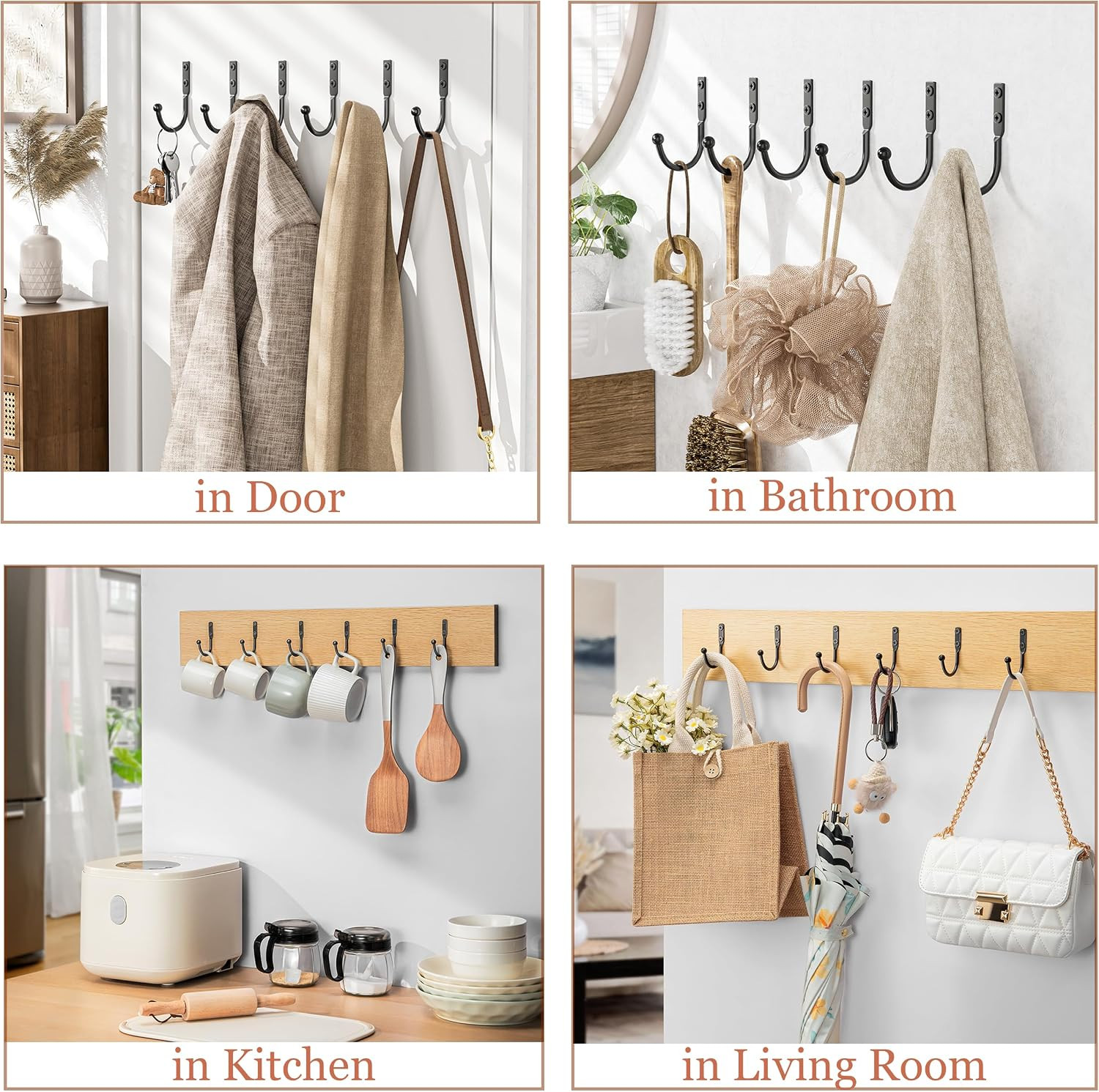 10 Pack Wall Hooks, Metal Hooks Wall Mount, Hold up to 45 Lbs | for Hanging Towe