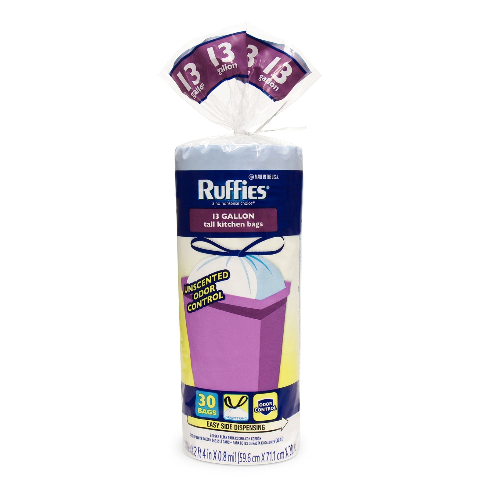 Tall Kitchen Bags 13 Gallon 30 Bags .8 Mil Drawstring Unscented White Color Pack