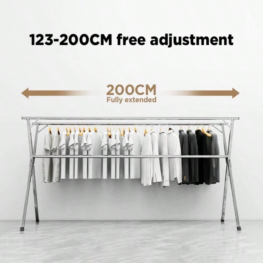 78.7″ Stainless Steel Foldable Clothes Drying Rack Indoor Outdoor