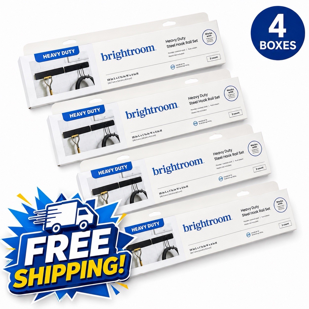 4x Brightroom Heavy Duty Steel Hook Rail Powder Coated Black18”L X .5” W X 4”H