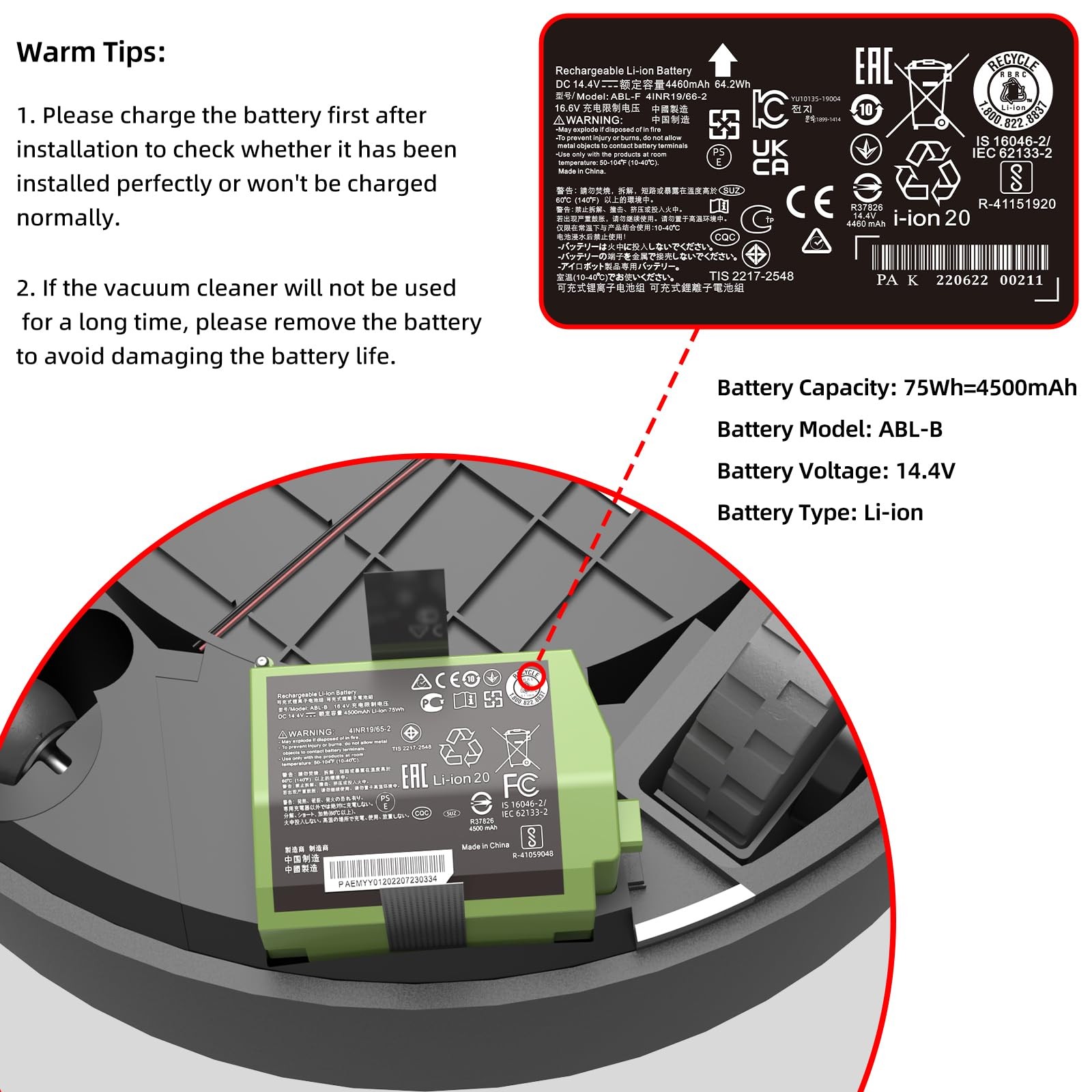 Jgtm For Roomba S9 Plus Battery Replacement Abl-B Li-Ion Batteria Compatible