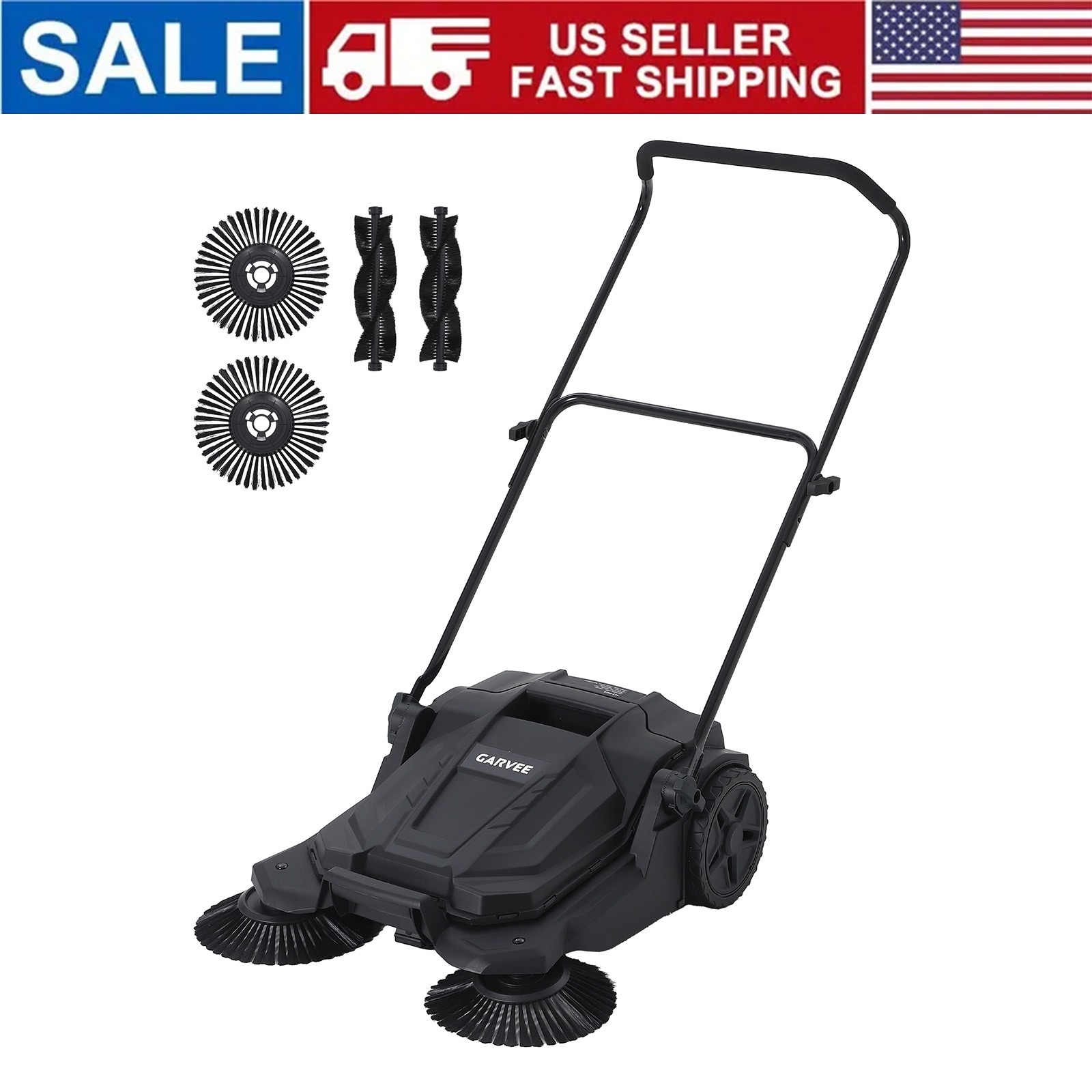 Walk-Behind Hand Push Floor Sweeper, 25.6 in Sweeping Width Manual Non-Electric