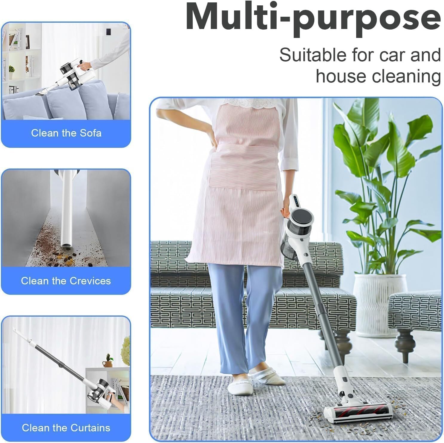 Cordless Vacuum Cleaner 80,000PRM 35Min Runtime Adjustable Height & LED Brush