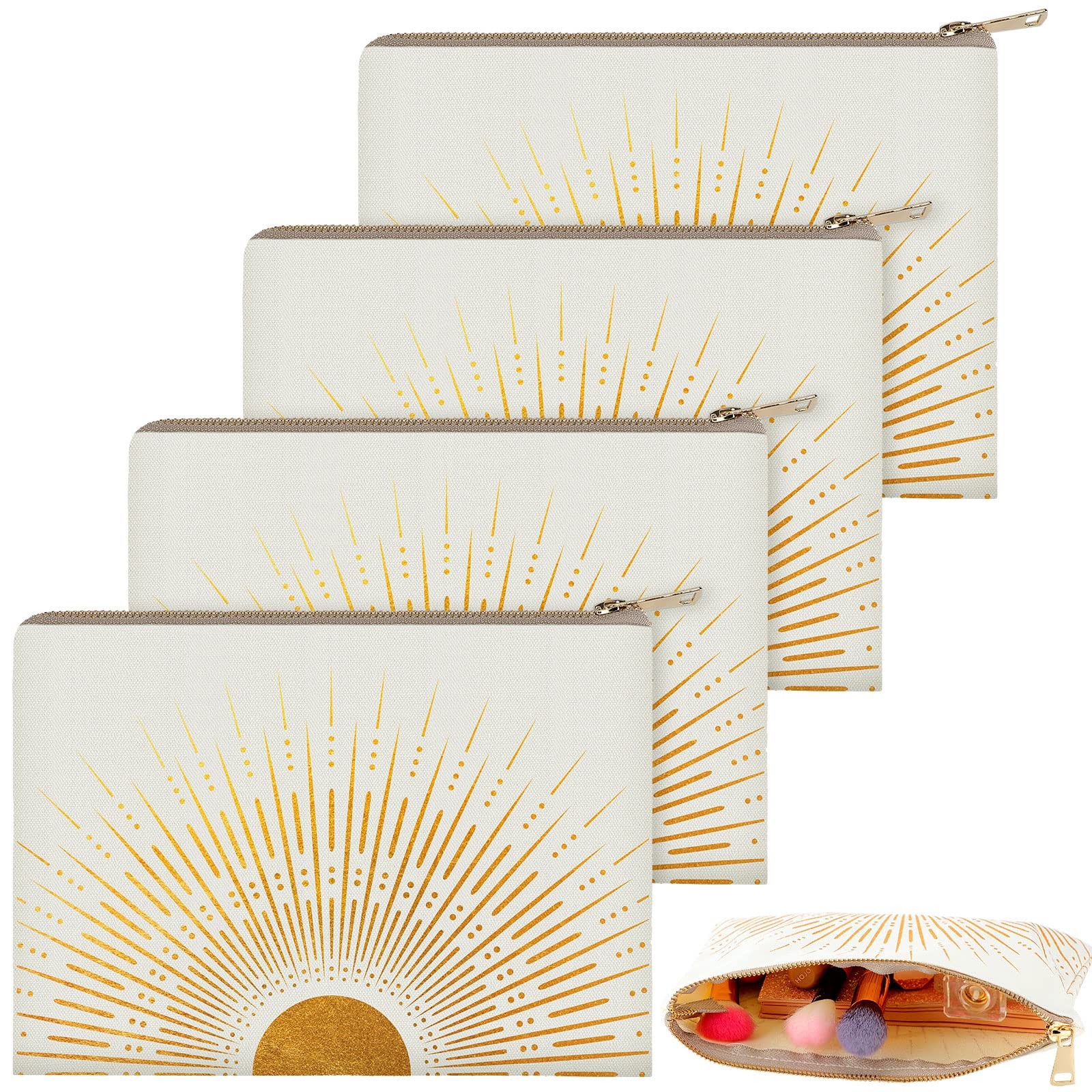 Pinkunn 4 Pcs Sunshine Boho Makeup Bag Canvas about 25 x 18 cm, [MULTI-COLOR]