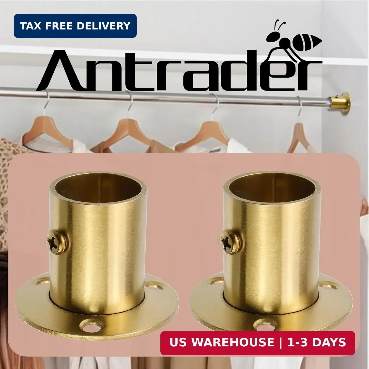 4Pcs 1″ Stainless Steel Adjustable Closet Rod Flange Holders,Gold | Brushed Bras