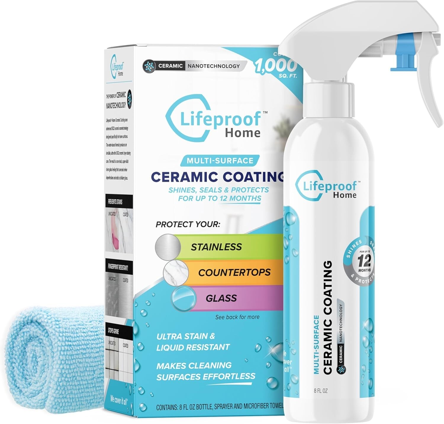 NEW LIFEPROOF HOME MULTI-SURFACE CERAMIC COATING 8 OZ COMPLETE KIT TOWEL SPRAYER