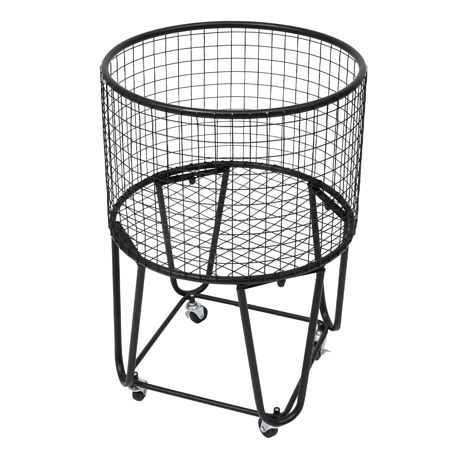 Metal Mesh Laundry Cart Basket with Wheels 43 × 30 cm Black Steel