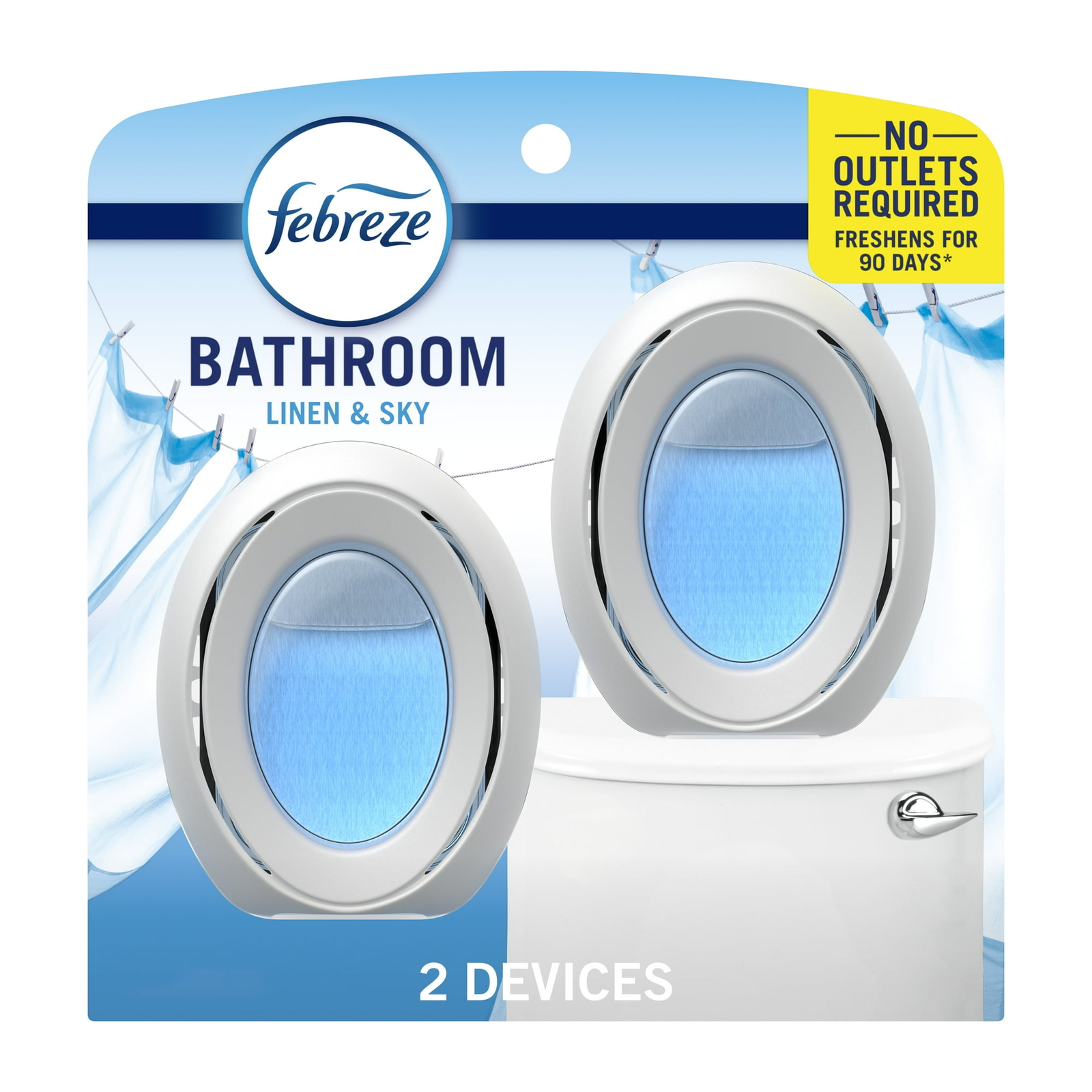 Febreze Bathroom Air Freshener, Odor-Fighting Linen & Sky, 2 Count, 2.0 ea