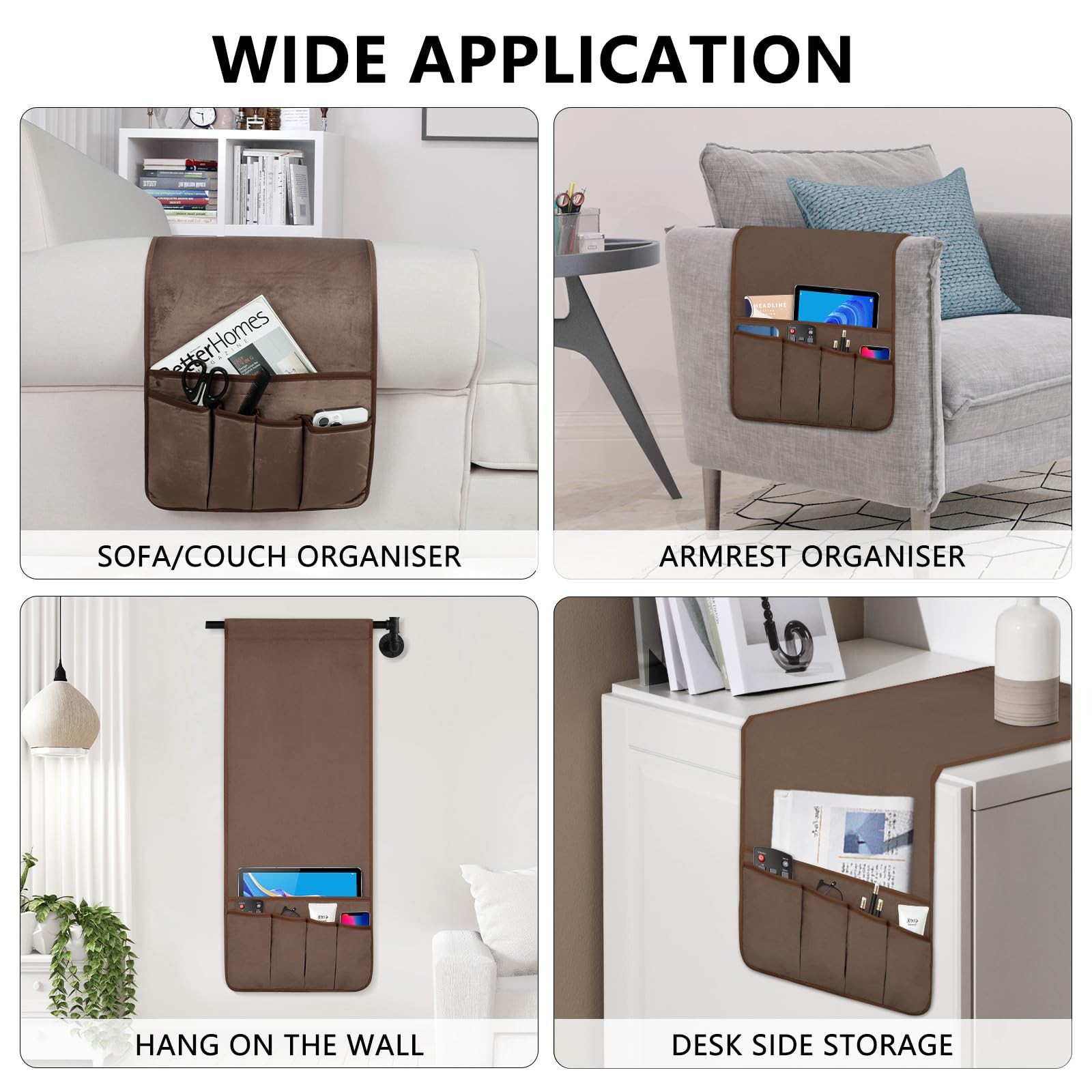 Brown Remote Control Holder Armchair Couch Bedside Organizer 5 Pockets