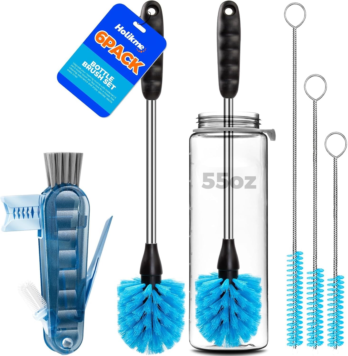 6 Pack Bottle Brush Set 14″ Stainless Steel Straw Cleaner Dishwasher Antistatic