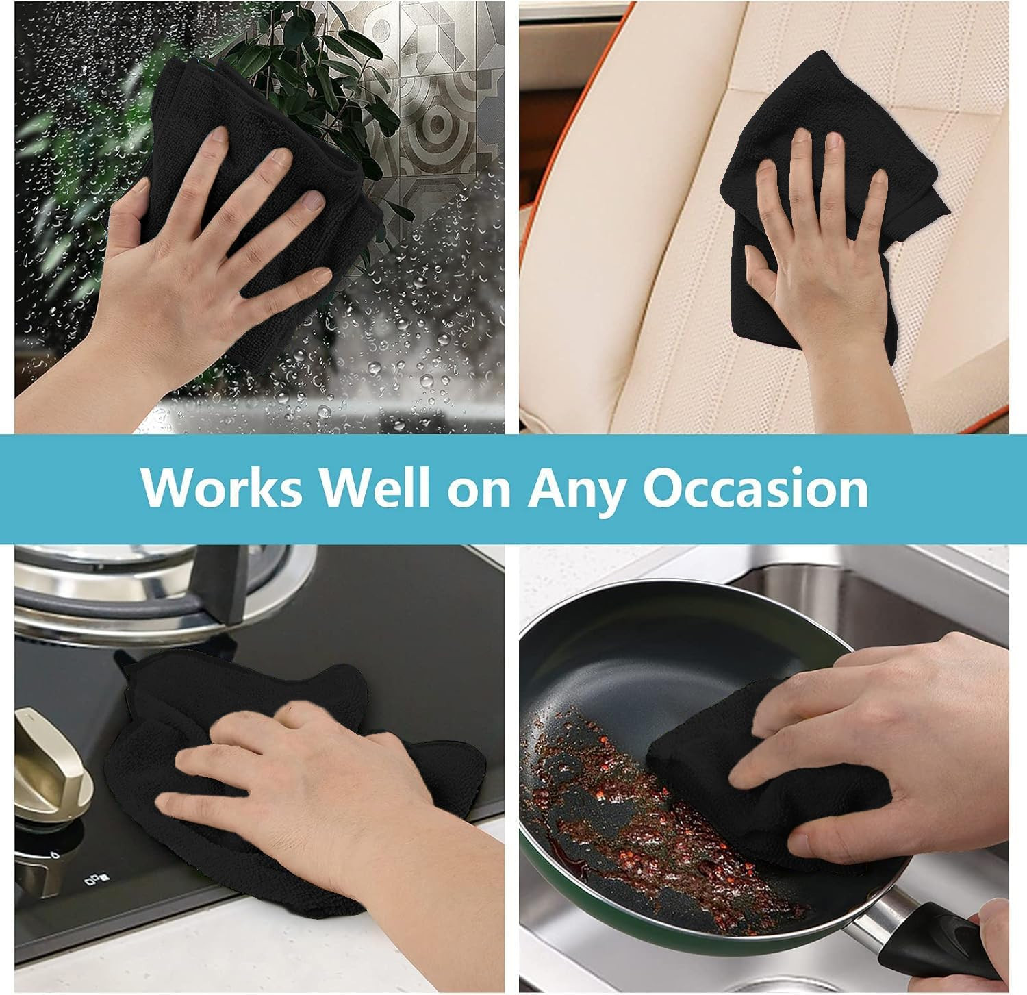 50PK Microfiber Cleaning Cloth, Cleaning Rag for Home, 11.5X11.5In | Reusable, L
