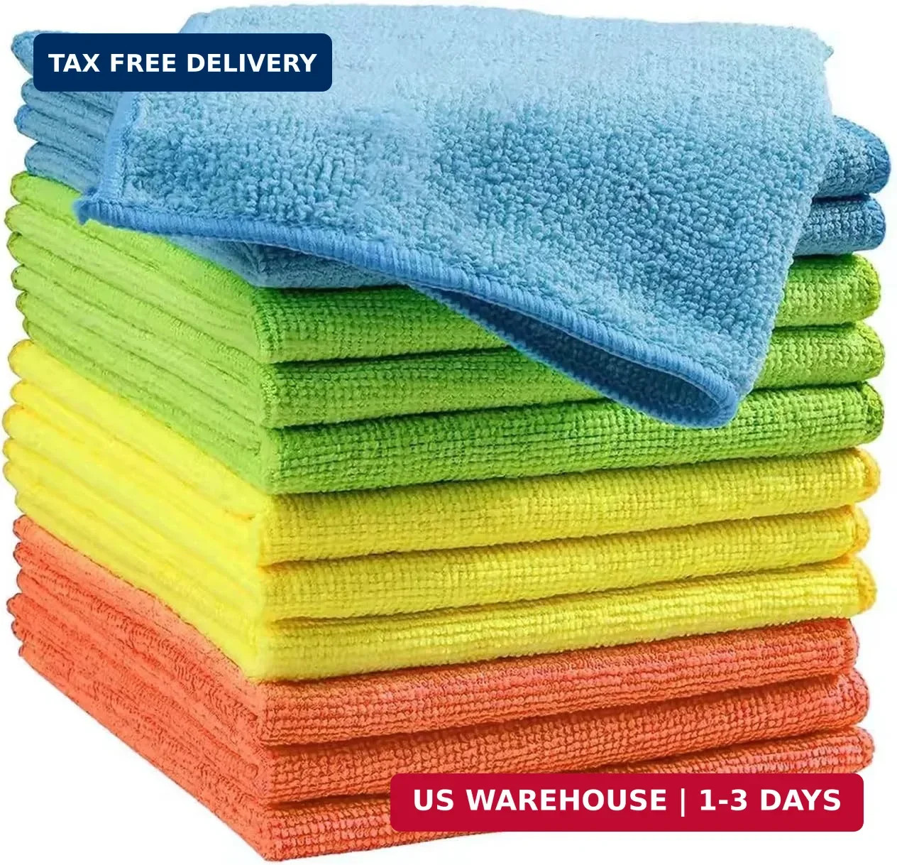 Microfiber Cleaning Cloths (12-Pack), 14″ x 14″, Ultra Absorbent, Lint-Free, Str