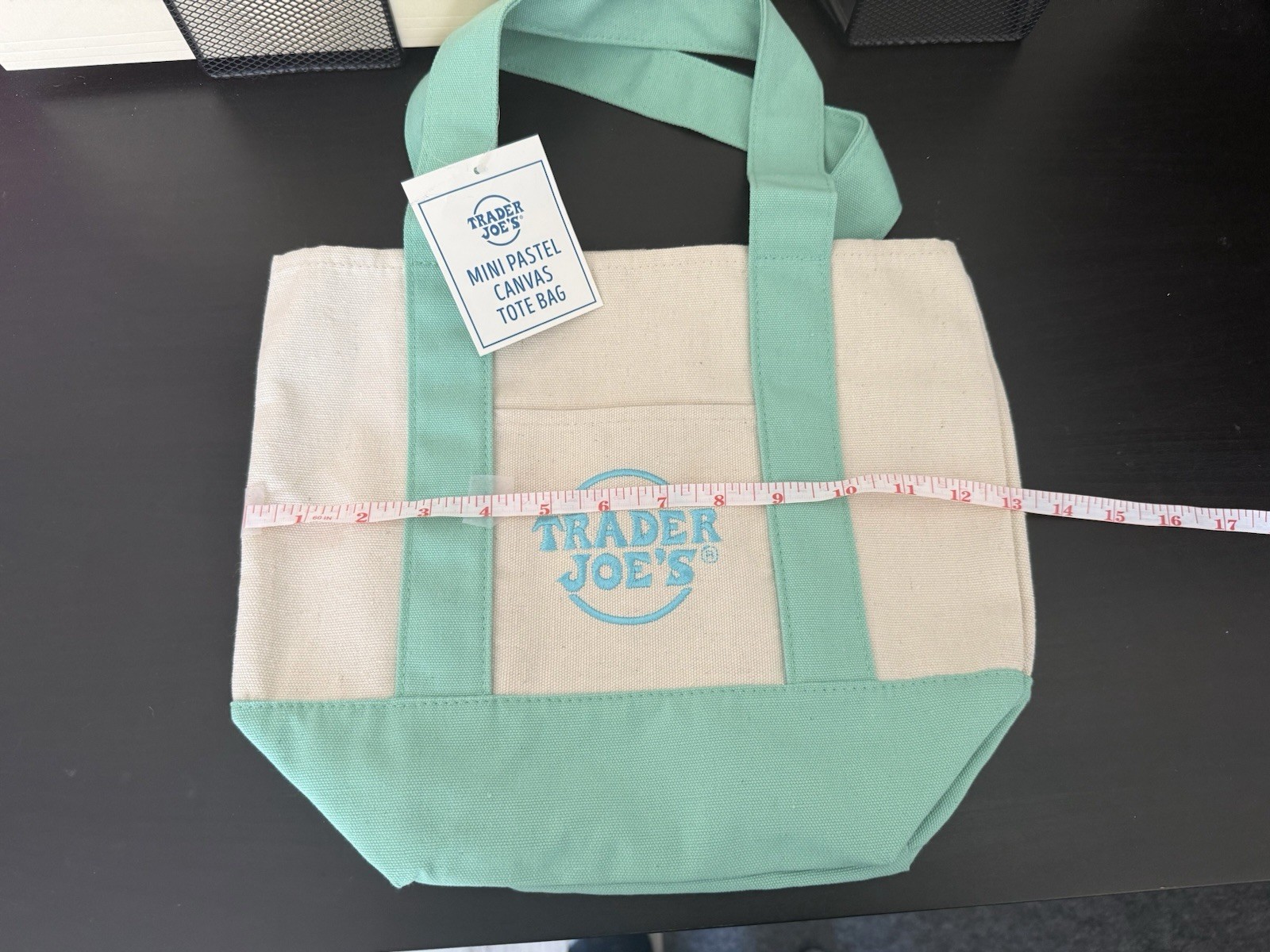 Trader Joe’s Mini Tote Bag Cotton Polyester Beige Mint Green Small