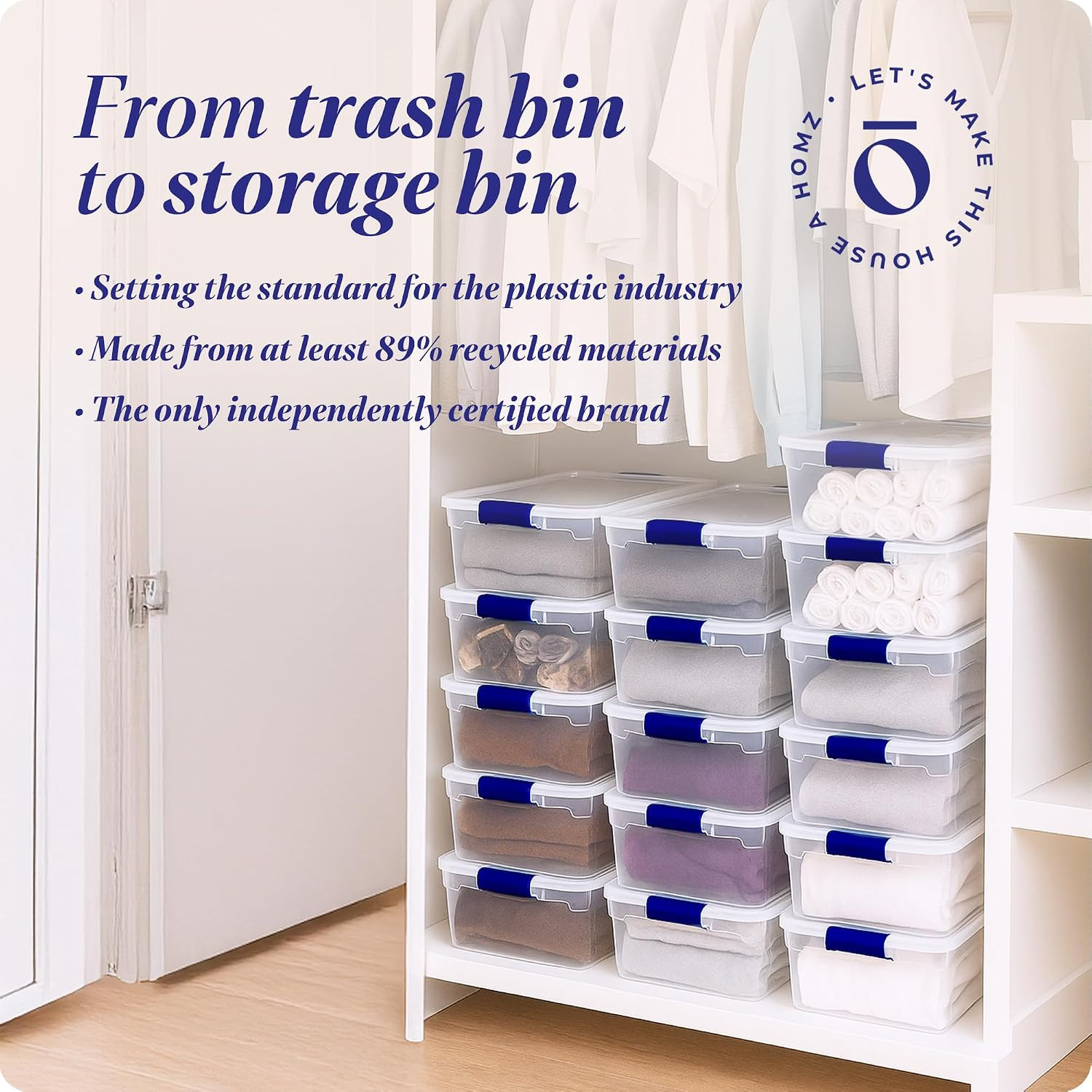 12-Pack Secure Latch, Clear Plastic Storage Organizer Bins, 15.5 Quart, Blue – S