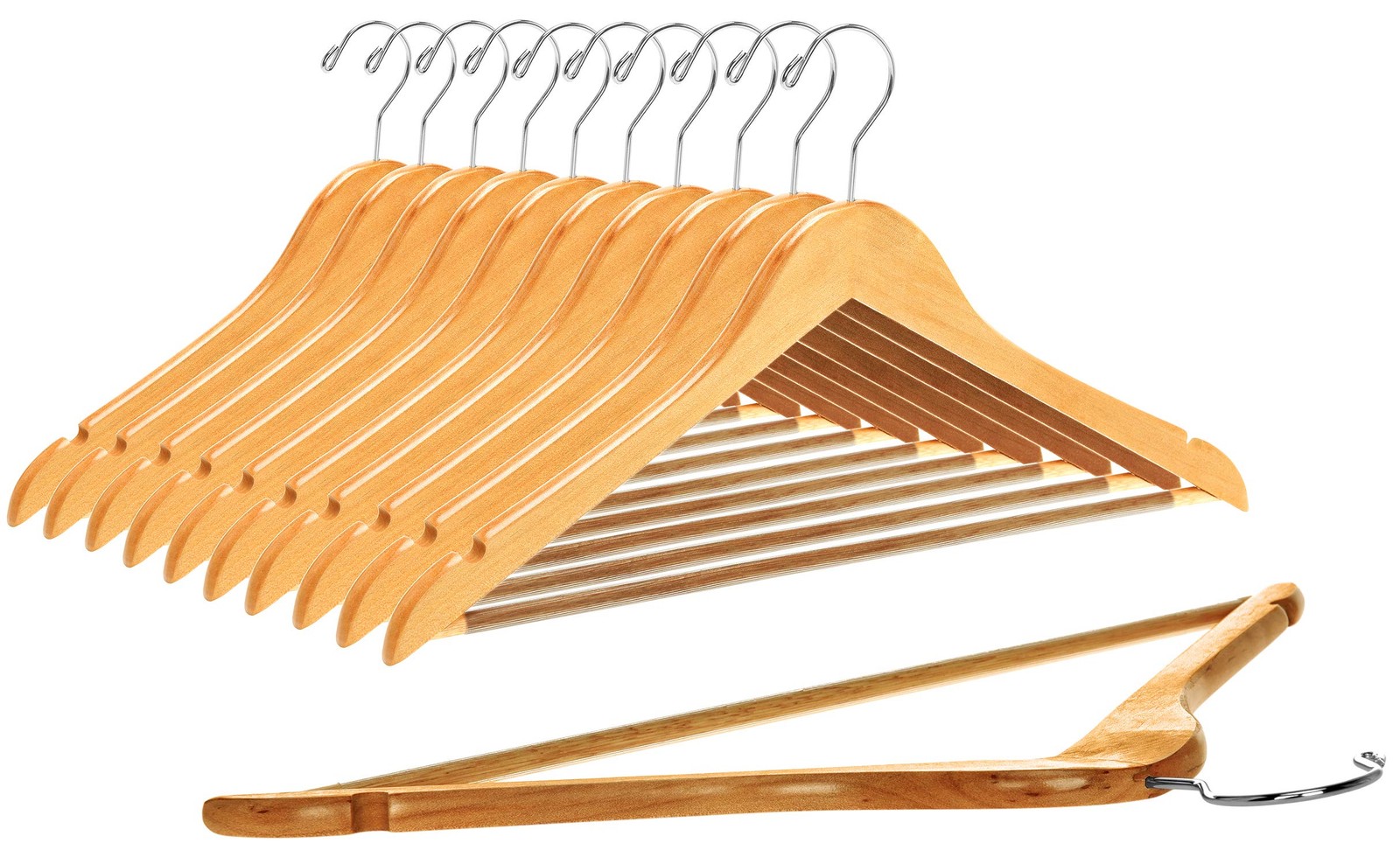 Quality Wooden Hangers – Slightly Curved Hanger Set – 17.5 inch, Natural