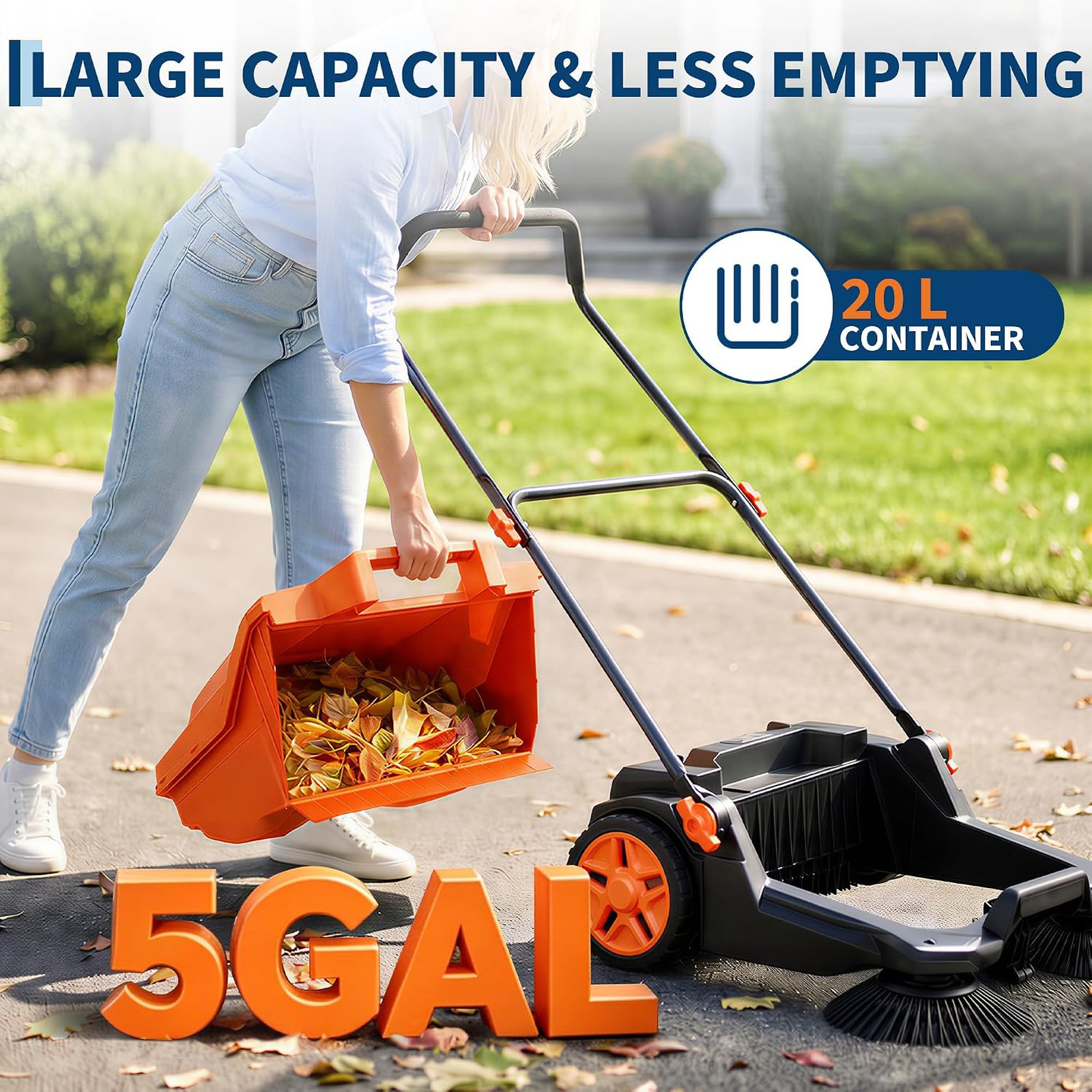 Walk-Behind Floor Sweeper 25.6 Inch Sweeping Width Manual No Electric Durable