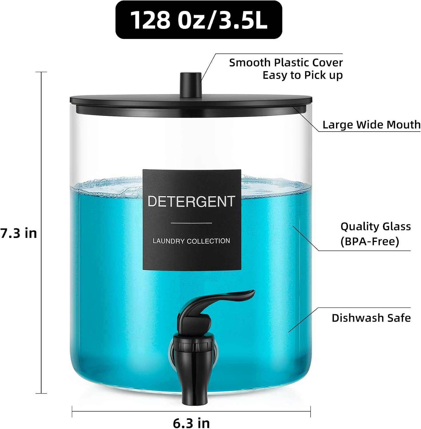 Glass Laundry Detergent Dispenser, 128 Oz / 3.5L Fabric Softener Dispenser for L