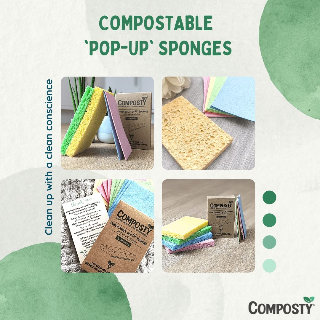 Pop-Up Compostable Sponges 12-Pack – Eco-Friendly Biodegradable Cellulose Kit…