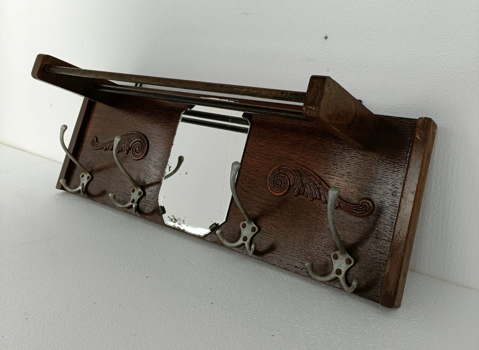 Vintage Wall Coat Rack Shelf Mid Century Modern Railroad Industrial Wood Pop art