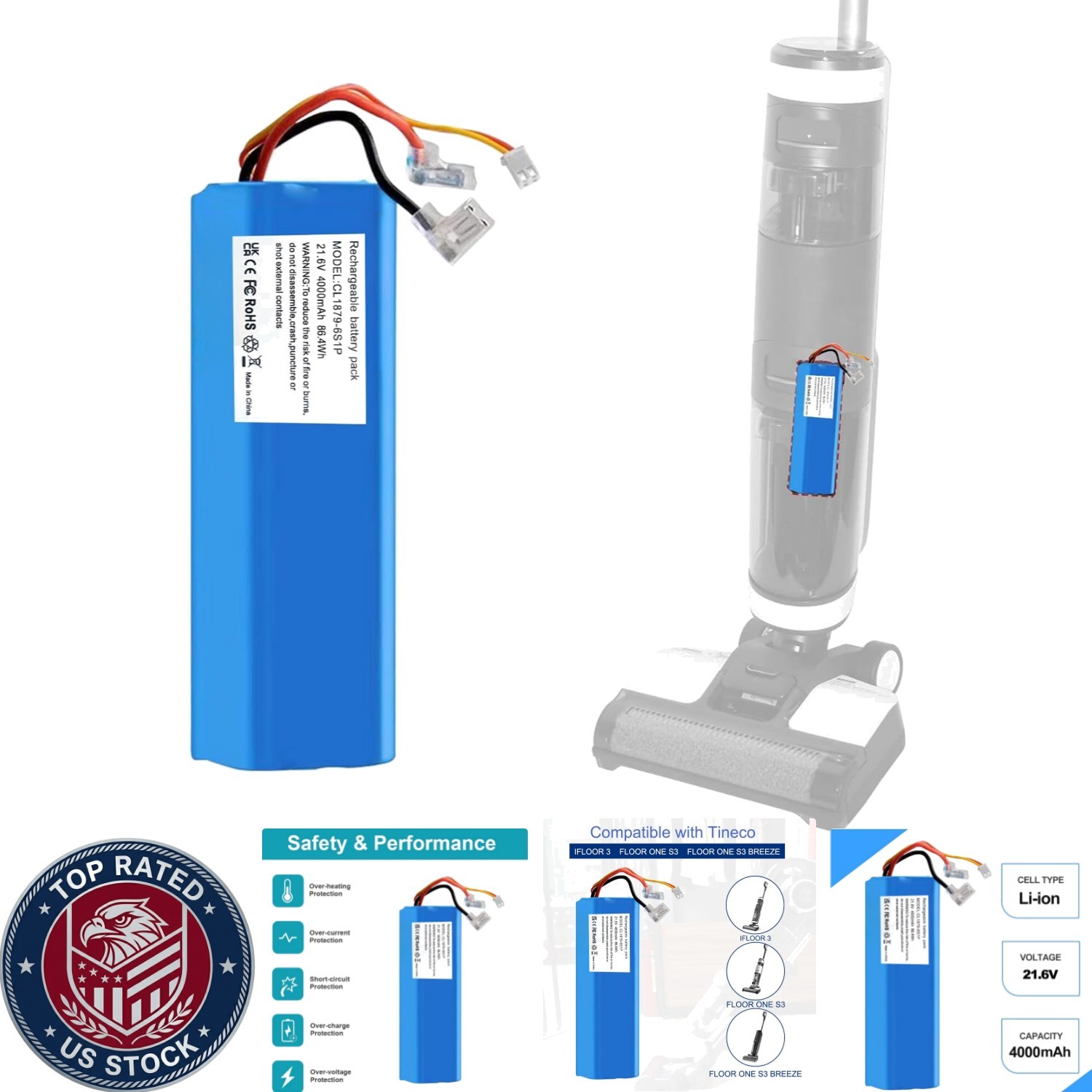 Compact 4.0Ah Tineco Battery Replacement – Perfect for Floor ONE S3 & iFloor 3