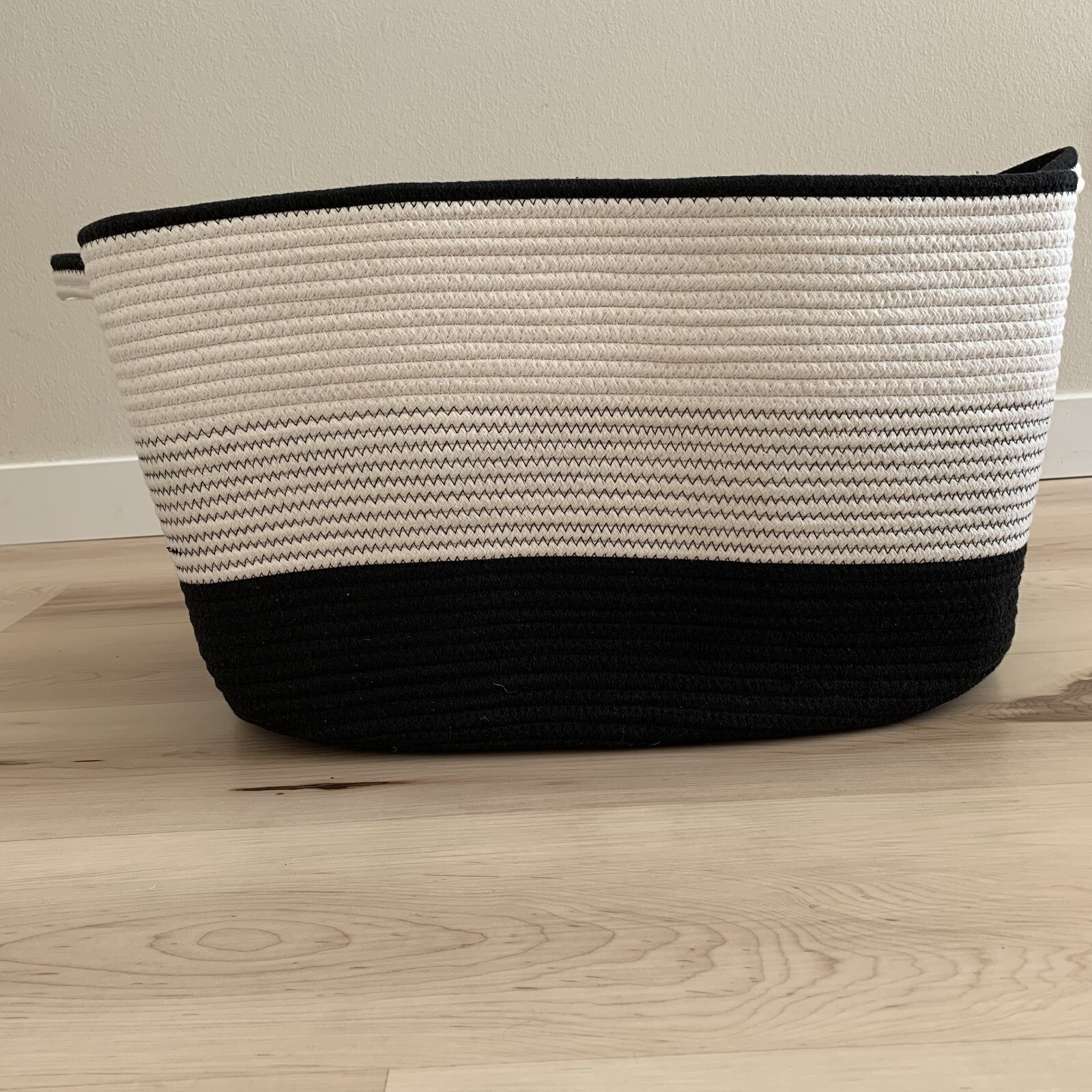 Large black & white cotton rope basket, blanket basket, storage basket, laundry