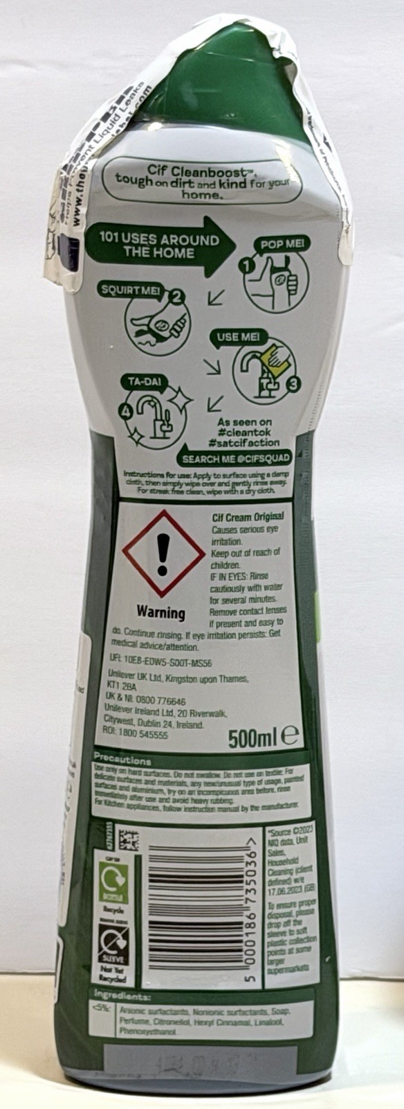 2 Pack Cif Cleanboost Cream Original Multi Surface Cleaner 500ml UK Formula